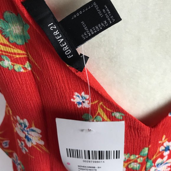 Womens Cute Bright Red Floral Shift Short Dress - Picture 7 of 7